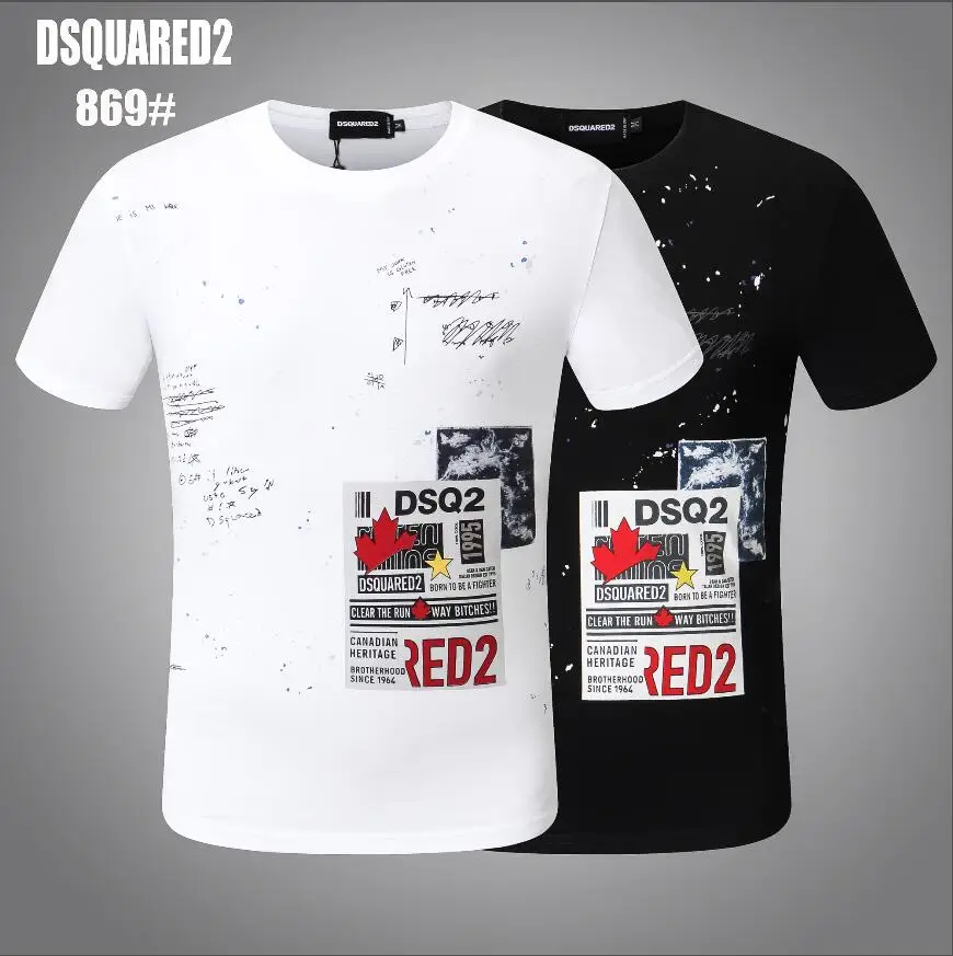 

Authentic Dsquared2 men's and women's hip-hop motorcycle round neck short-sleeved T-shirt printed casual T-shirt 869