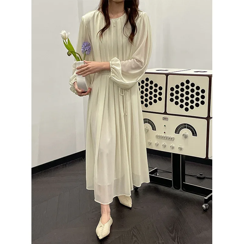 

Женское длинное шифоновое платье на завязках, свободное Двухслойное Сетчатое платье с юбкой и поясом, весна 2022