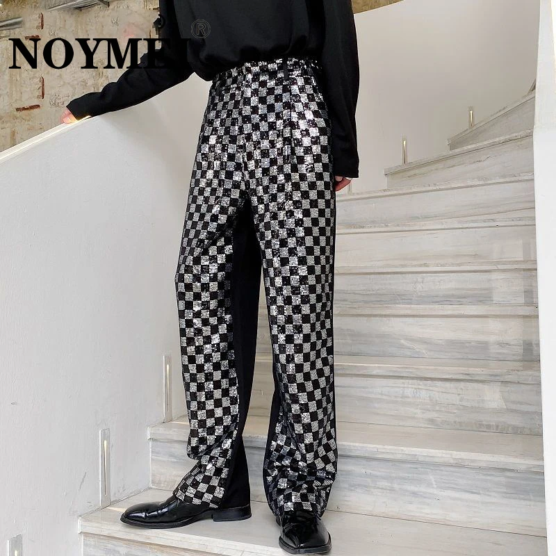 

Свободные шикарные мужские длинные брюки NOYMEI 2023 в клетку с блестками в стиле пэчворк прямые широкие модные брюки корейские нишевые корейские WA146