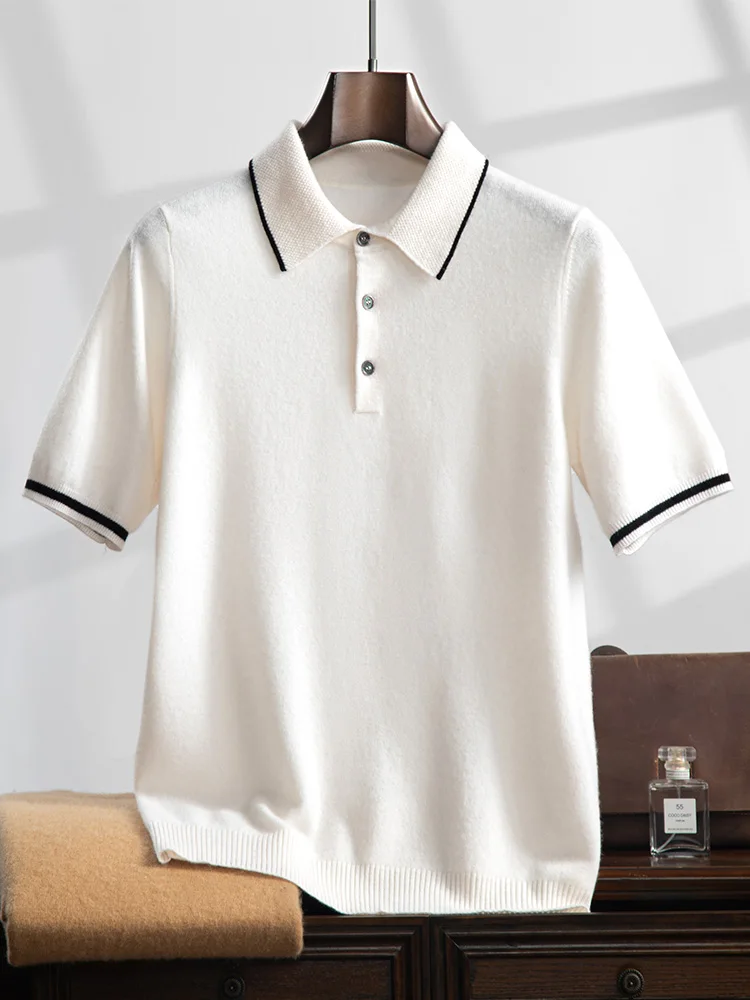 Мужская кашемировая футболка-поло с коротким рукавом