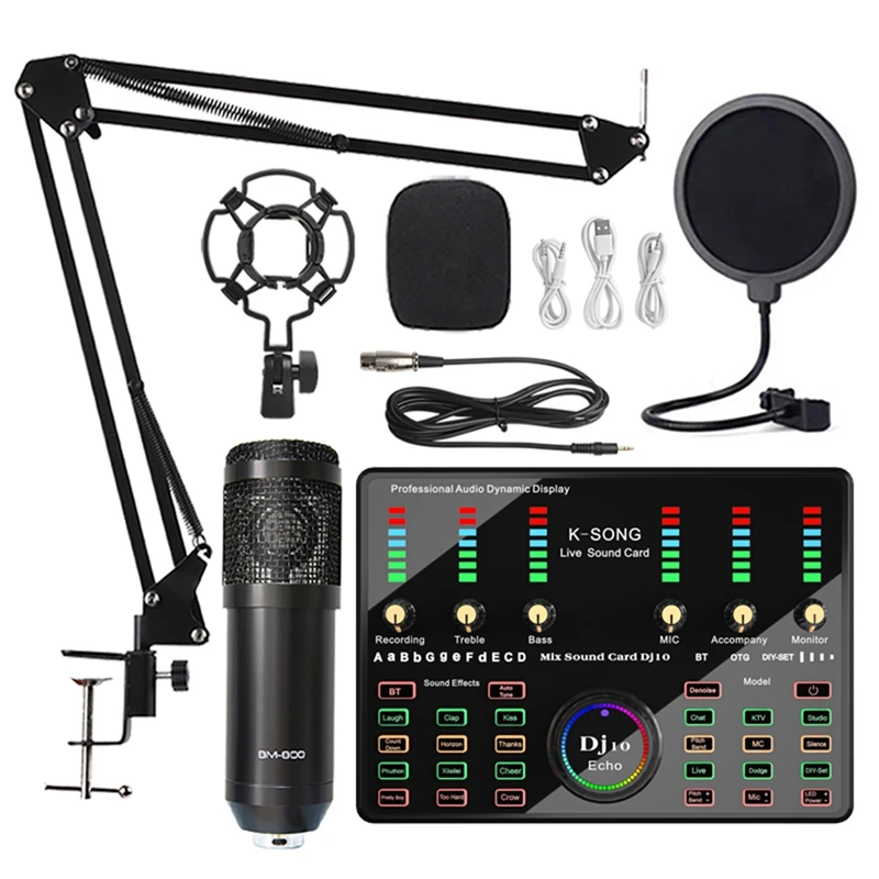 

DJ 10 Sound Card Set BM800 Mic Studio Condenser Microphone For Karaoke Podcast Recording Live Streaming