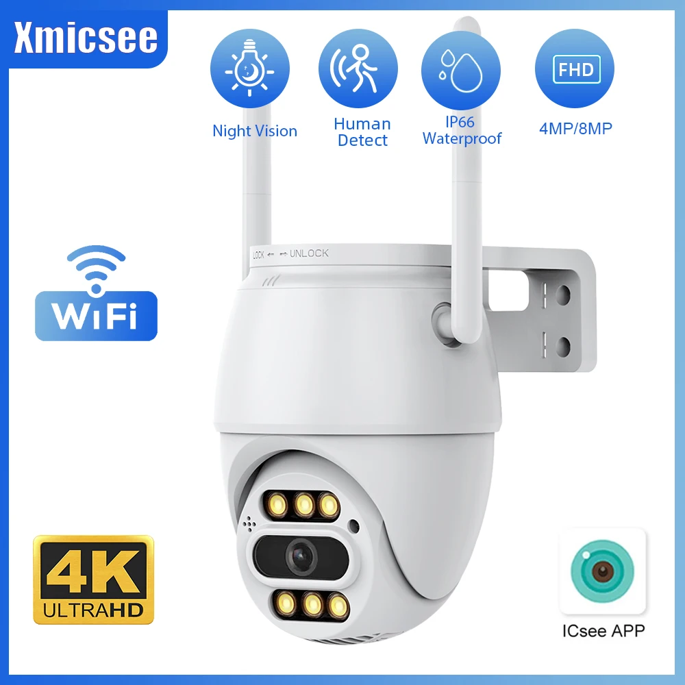 

8MP 4K 4MP 2K PTZ IP Camera Outdoor Wireless Dome WIFI Surveillance Camera AI Humanoid Detection CCTV Security Camera IP66 ICsee