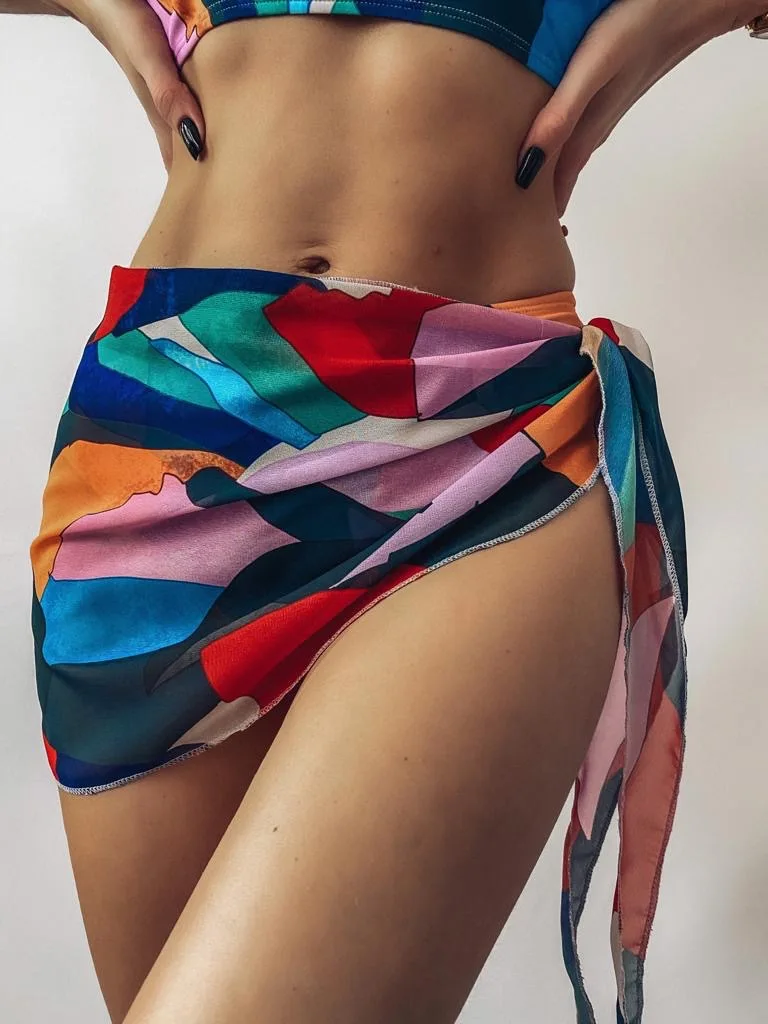 

New Colorblock Printed Chiffon Blouse One Size Spot Lace Up Blouse Swimwear
