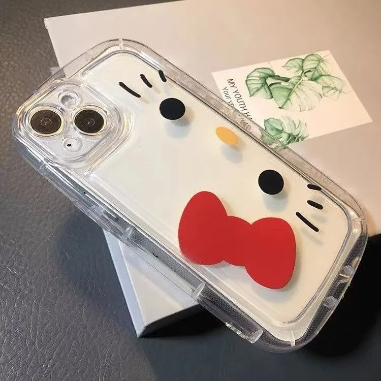 Чехол Hello Kitty с красным бантом на ремешке для телефона iPhone 16 14 12 13 11 15 Pro Max XR XS MAX 7 8Plus