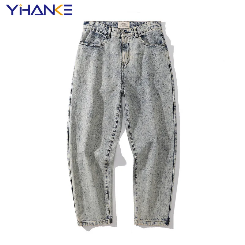 New Street Style Pants Retro Washed Jeans Men's Ins Tide Brand Loose Straight Denim Trousers Trendy Street Men's Clothing