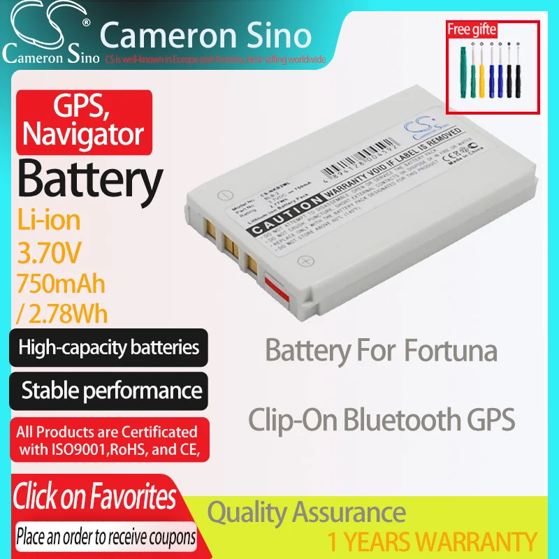 CameronSino Battery for Fortuna Clip-On Bluetooth GPS fits N