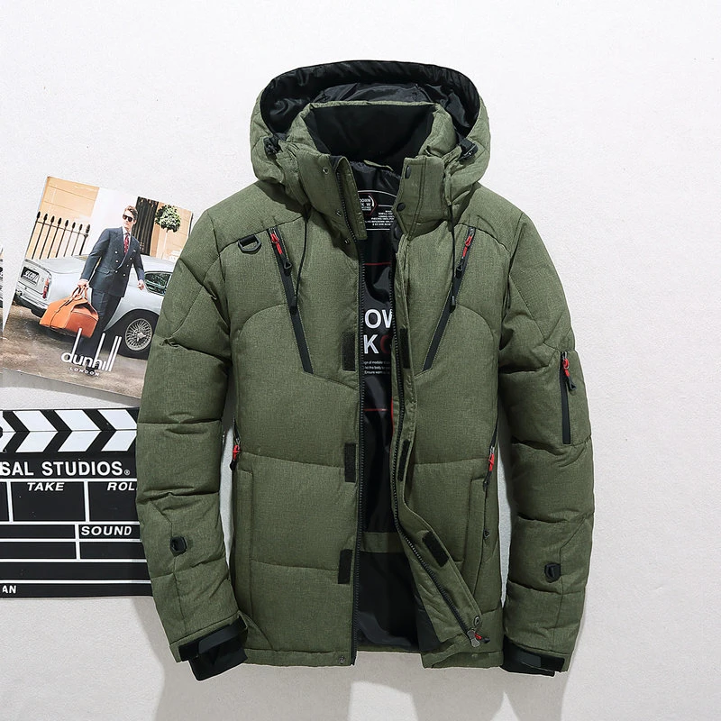 -20 Degree Men's Winter Down Jacket White Duck  Warm Hooded Thick Puffer Jacket Male Casual High Quality Overcoat Thermal Coat