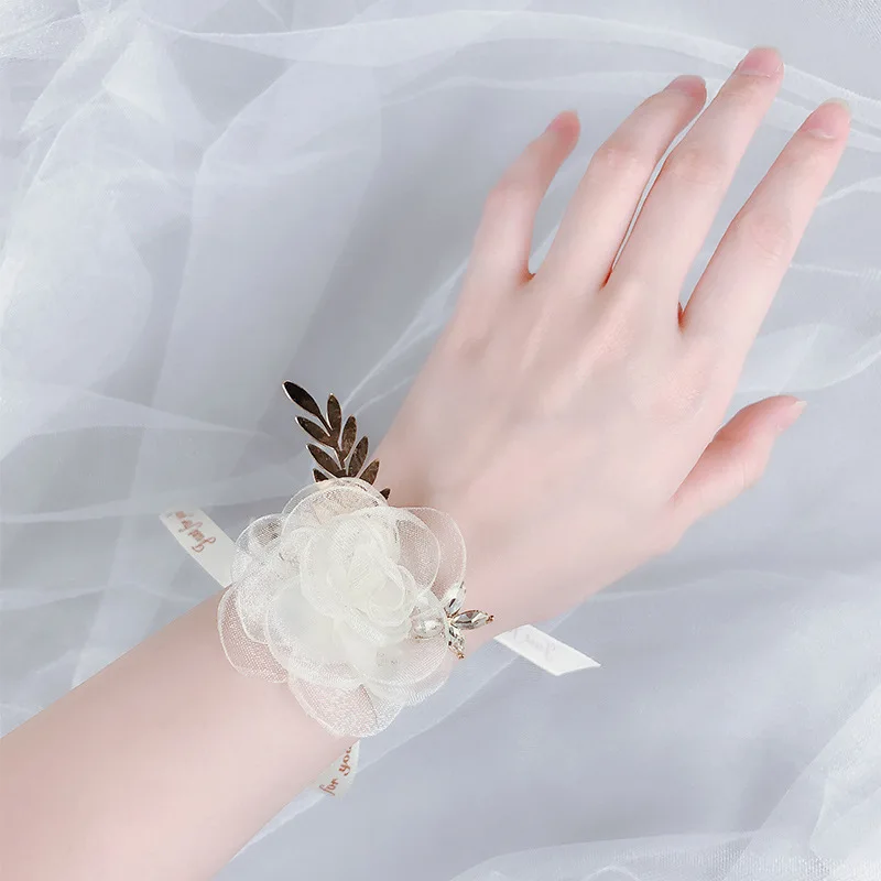 

Pearl Beaded Wrist flower Wedding White Artificial Flowers Bracel Bridesmaid Wrist flower Marriage Wristband