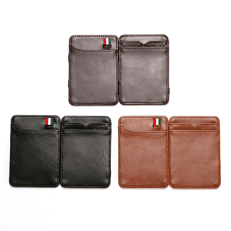 

Модный однотонный Волшебный мини-кошелек из искусственной кожи для мужчин маленькие зажимы для денег держатель для кредитных карт