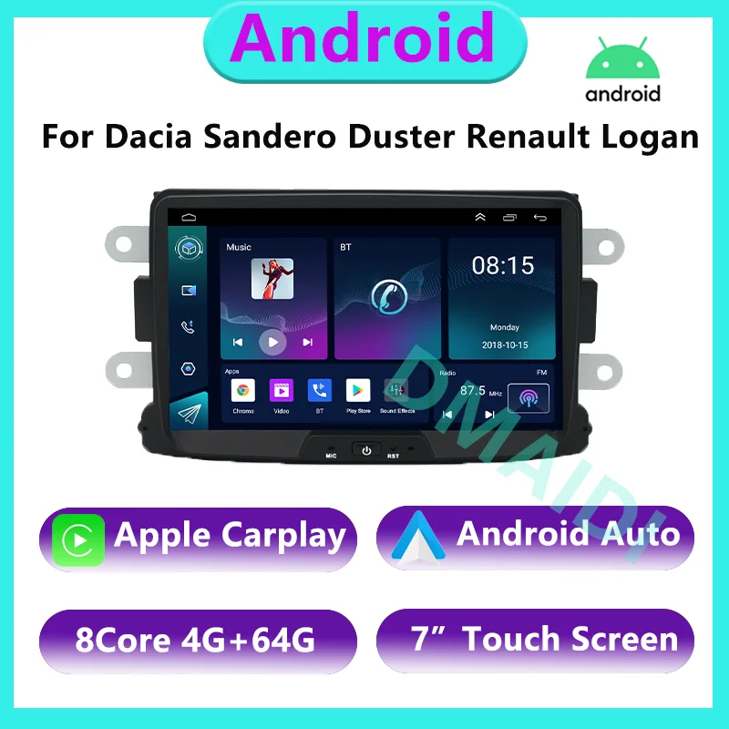 

Car Multimedia Carplay 7" Android 12 Auto Player GPS Navigation Radio For Dacia Sandero Duster Renault Captur Lada Xray 2 Logan