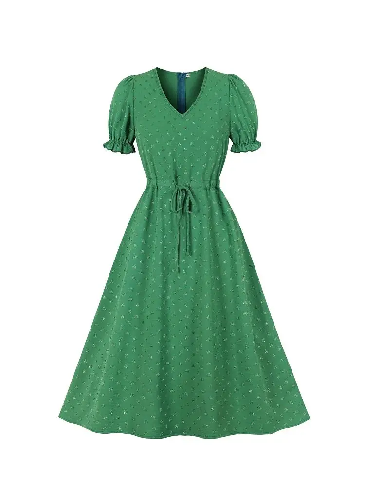 

2022 Summer Flocking Dress Fashion Leisure Women Wear Short SleeveDress Of Tall Waist V-Neck Waist Of The Dress S-XXL