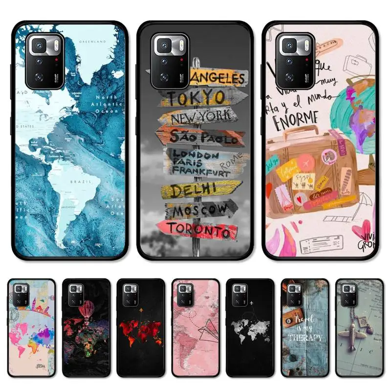 

World Map Travel Phone Case for Redmi Note 8 7 9 4 6 pro max T X 5A 3 10 lite pro coque