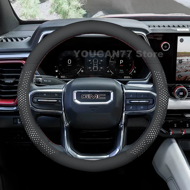 Фото Кожаный чехол на руль автомобиля для GMC Canyon AT4 Denali 2024, 2015-2023, Sierra 2023, аксессуары для рулевого колеса GMC Canyon №4