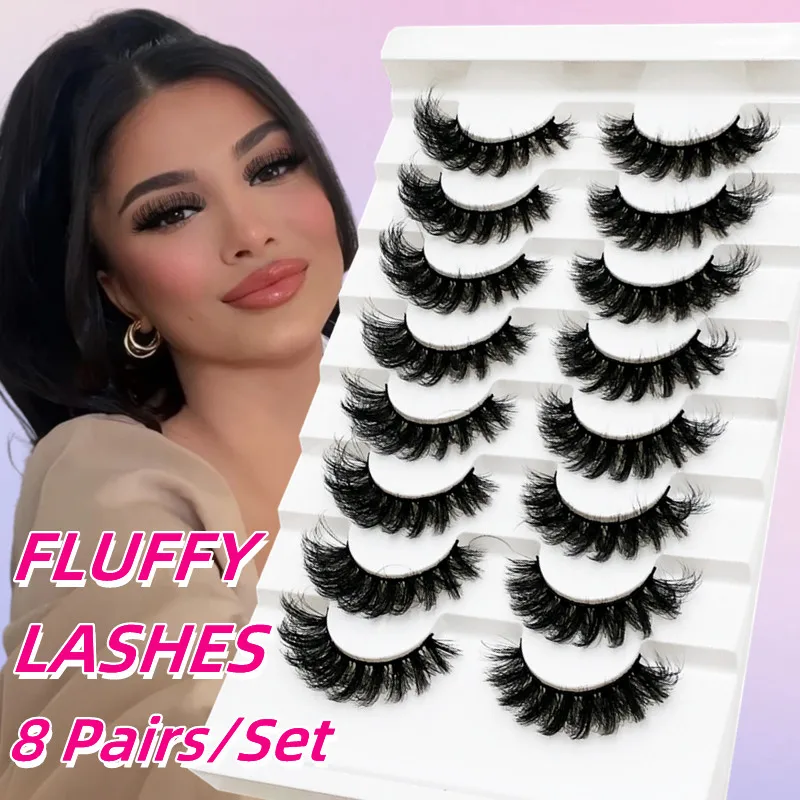 

8 пар пушистых 3D искусственных норковых ресниц asitec, натуральный драматический объем, ручная работа, перекрестные накладные ресницы, макияж
