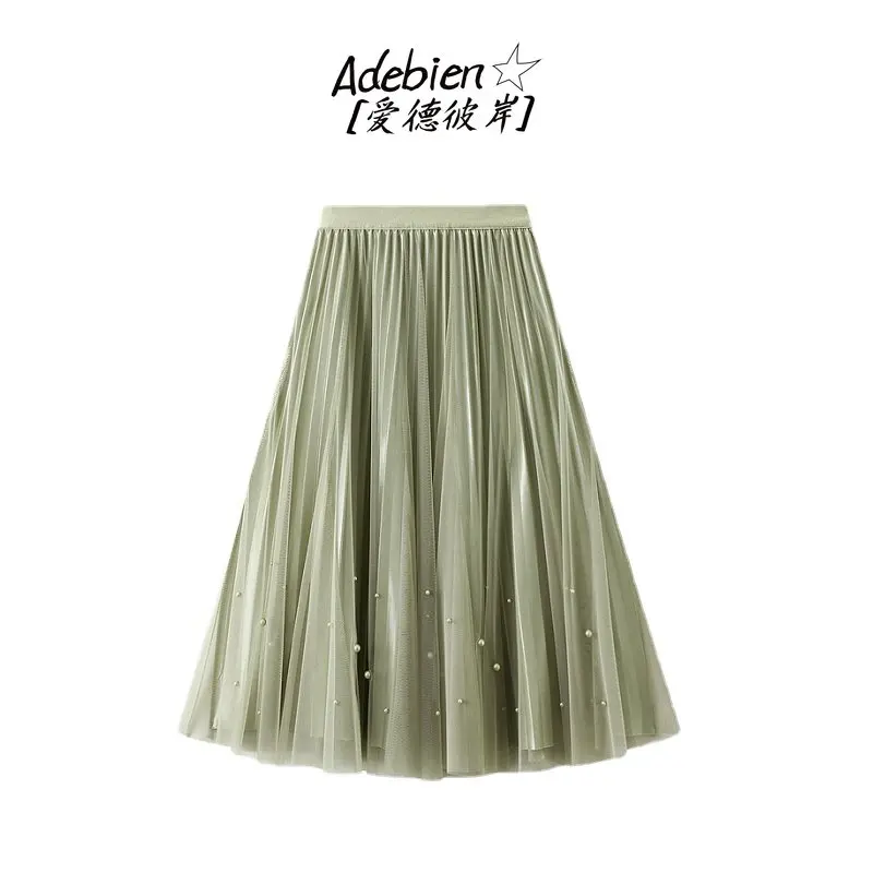 

High Quality Elegant Women Clothes Female Pin Beads on Both Sides Skirt Spring Summer High Waist Drape Effect Dress Traf Y2k