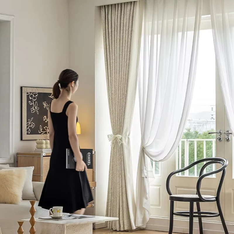 YOULING Жаккардовые шторы из полиэстера кремового цвета |