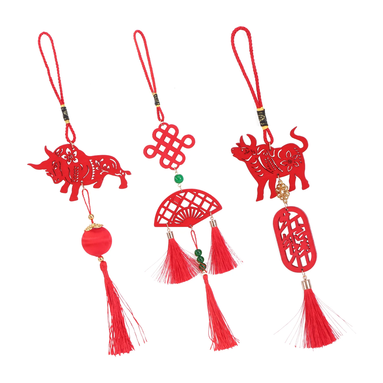 

3Pcs New Year Gift Wooden Pendant Decoration Garden Ornament (Random Style)