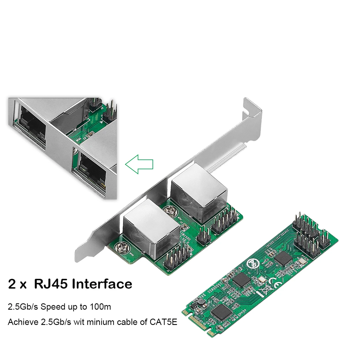 Сетевая карта IOCREST M.2 для двухпортового 2 5G Ethernet NIC 22*80 мм размер B ключ и M 2500 Мбит/с