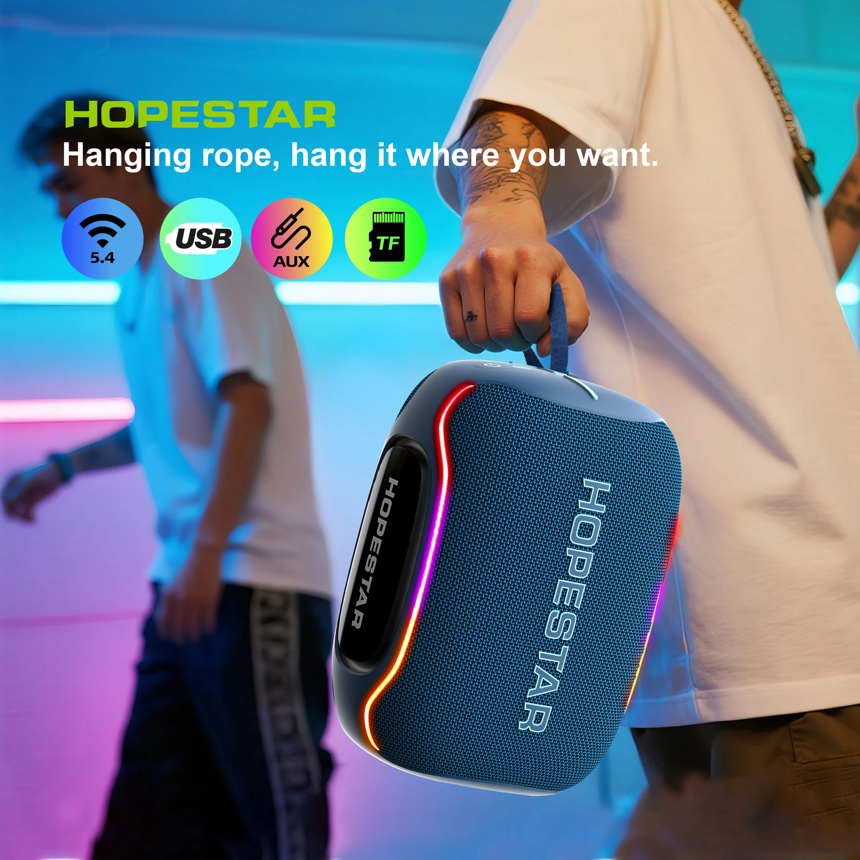 Фото Портативная колонка HOPESTAR H72 70W, 8800 мАч, с двумя динамиками, глубоким басом, для улицы №1