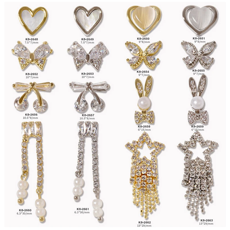 

3pcs Nail Zircon Decoration Bow Heart Cherry Butterfly Star Tassels Pearl Pendants Alloy For Nail Manicure Beauty