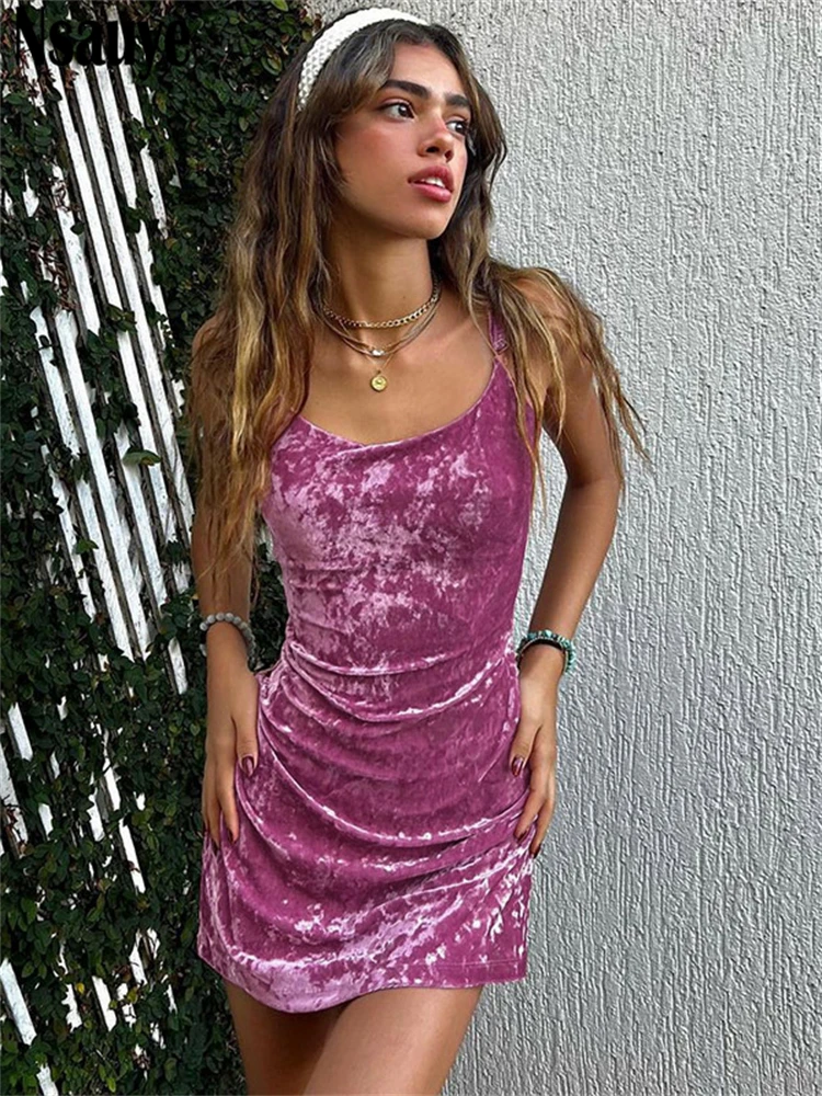 

Nsauye 2023 весеннее Новое модное сексуальное женское клубное мини-платье для отдыха бархатное элегантное платье с запахом женское платье Y2K