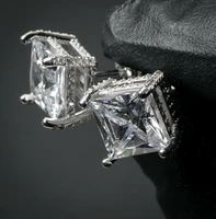 anglang luxury square cubic zirconia stud earrings hiphop accessories high quality silver color women menstatement jewelry