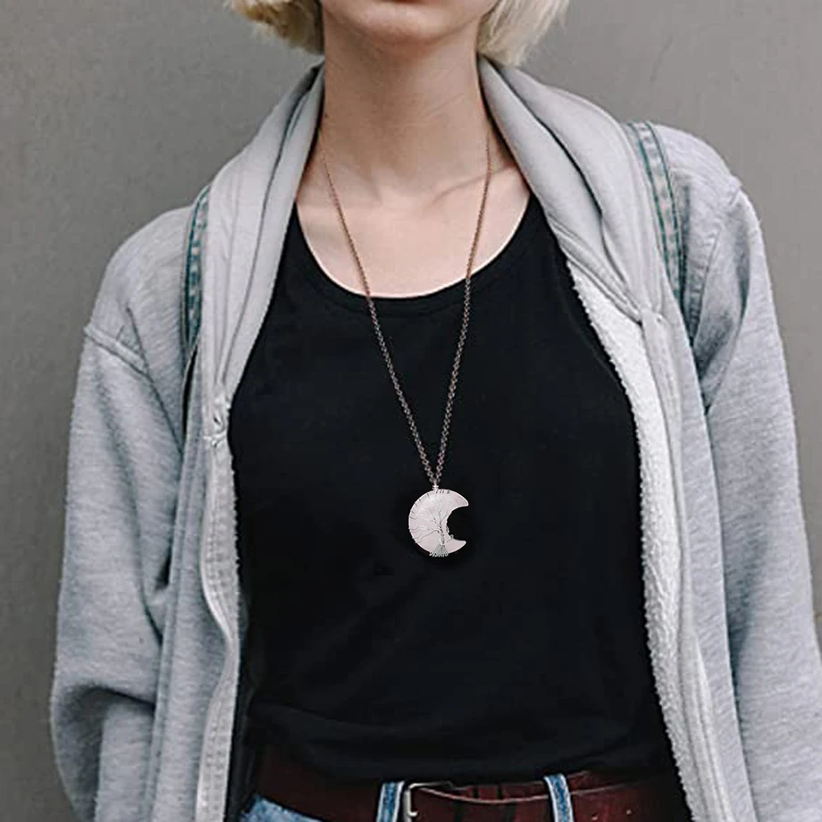 CSJA ожерелье с подвеской из натурального кристалла в форме Луны Дерево жизни
