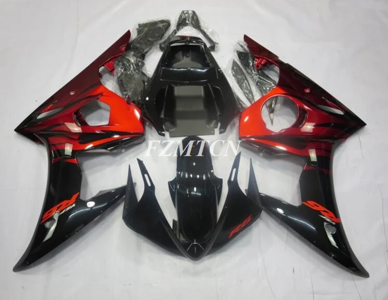 

4Gifts New ABS Whole Fairings Kit Fit for YAMAHA YZF- R6 03 04 05 R6s 2003 2004 2005 Bodywork Set Custom Black Red