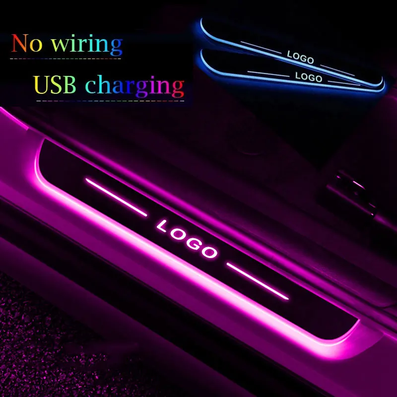 

LED Car Door Lights Logo Projector Laser Lamp No Wiring Welcome Pedal Light USB Charging Move Auto Scuff Plate Pedal Decor Lamps