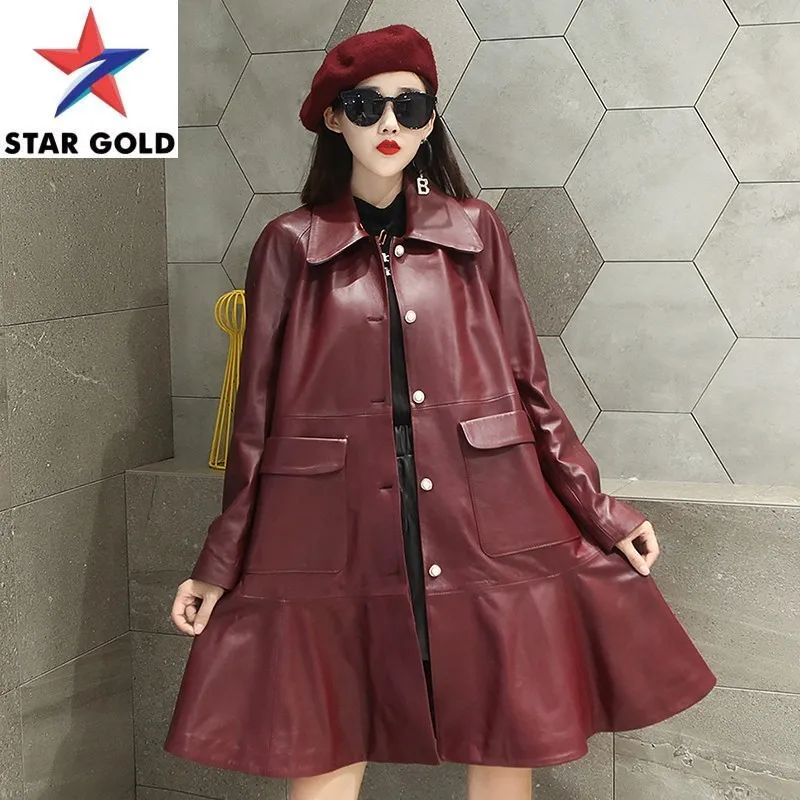 

Autumn Streetwear 2023 Winter Genuine Leather Windbreakers Women Single Breasted Ruffle Long Jacket Loose Female Sheepskin Coat