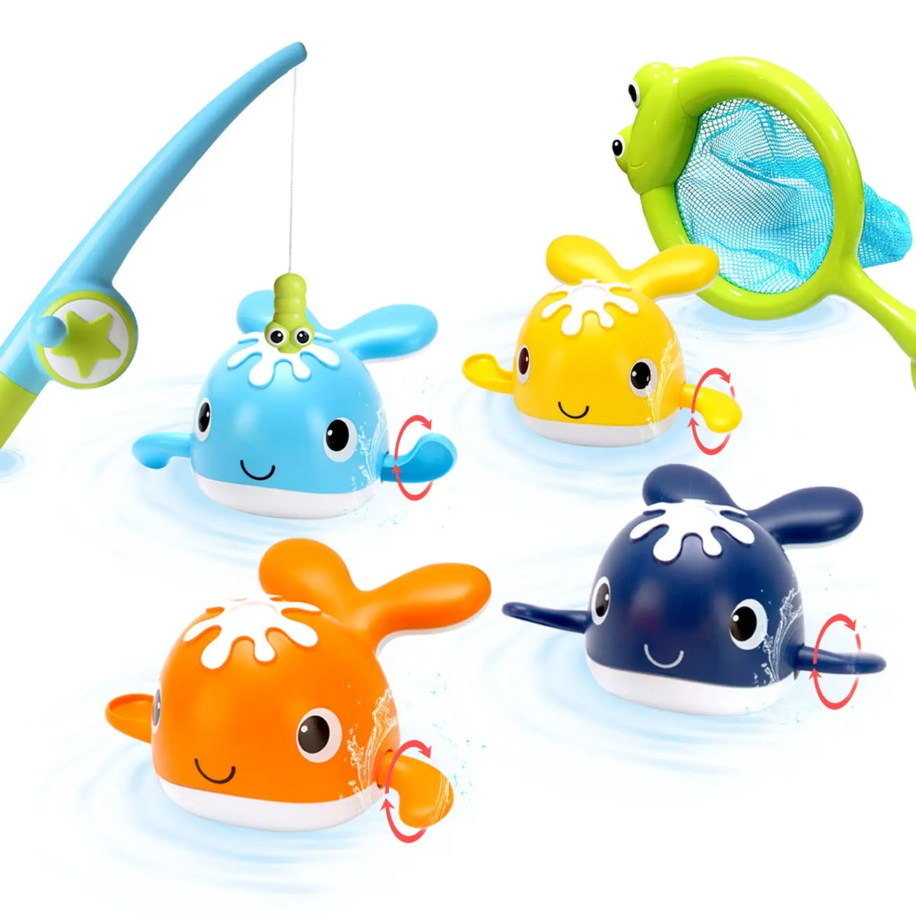 

Kids Toys Magnet Fishing Fishing Wind-up Whales Tub Pole Baby Net for Set Toy Swimming Bathtub Toys Fishing Game with Water Bath