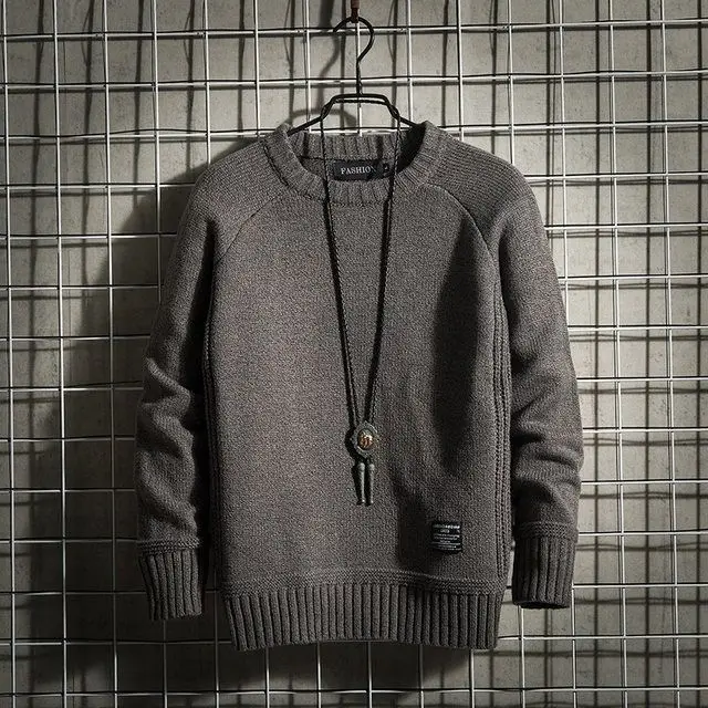 

Autumn and Winter Luxury Sleeve Patch Korean Style Fashion Solid New Knitting Round Collar Pullovers Crewneck Harajuku Sweater