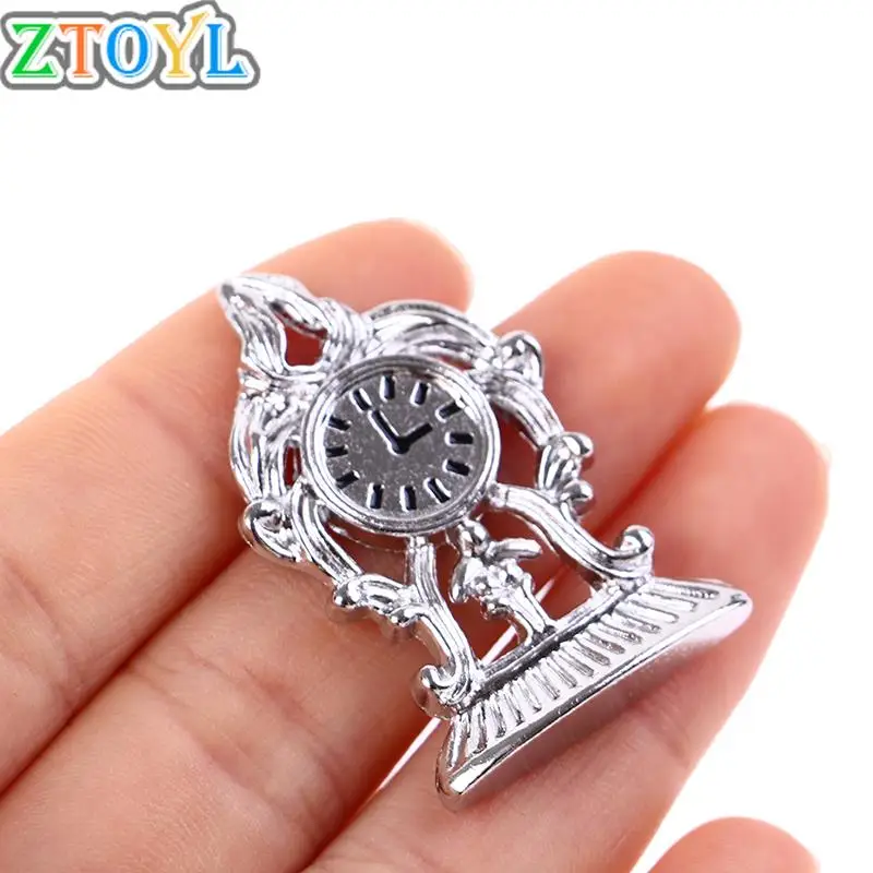 

1:12 Dollhouse Miniature Clock Desk Clock Model Doll House Decor Furniture Toy Vintage Alloy Silver Color