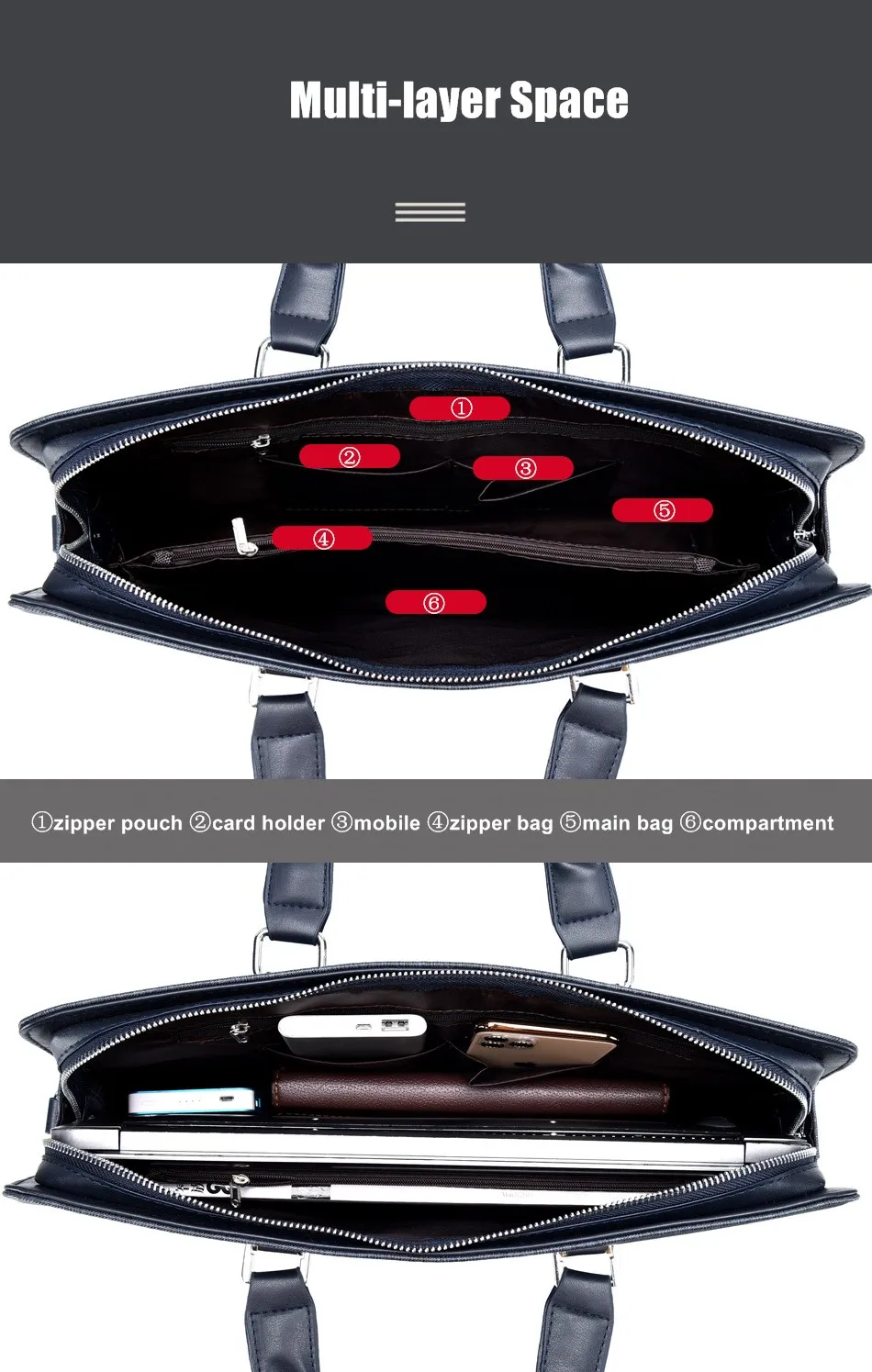 Men's Handbag Briefcase Large Capacity File Bag Attache Portfolio Business Shoulder Letter Blue Black