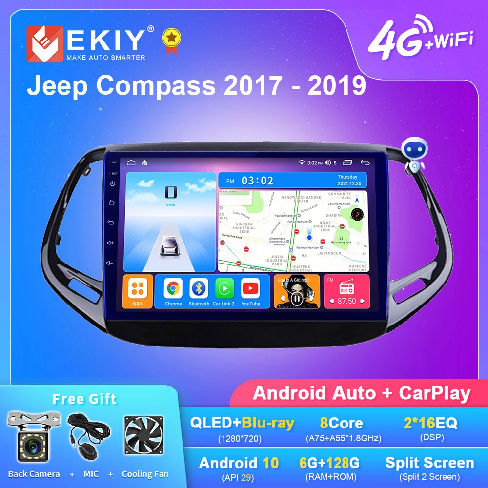 EKIY T7 Car Radio For Jeep Compass 2017 2018 Android 10 Multimedia Video Player Navigation GPS Carplay Tape Recorder | Автомобили и