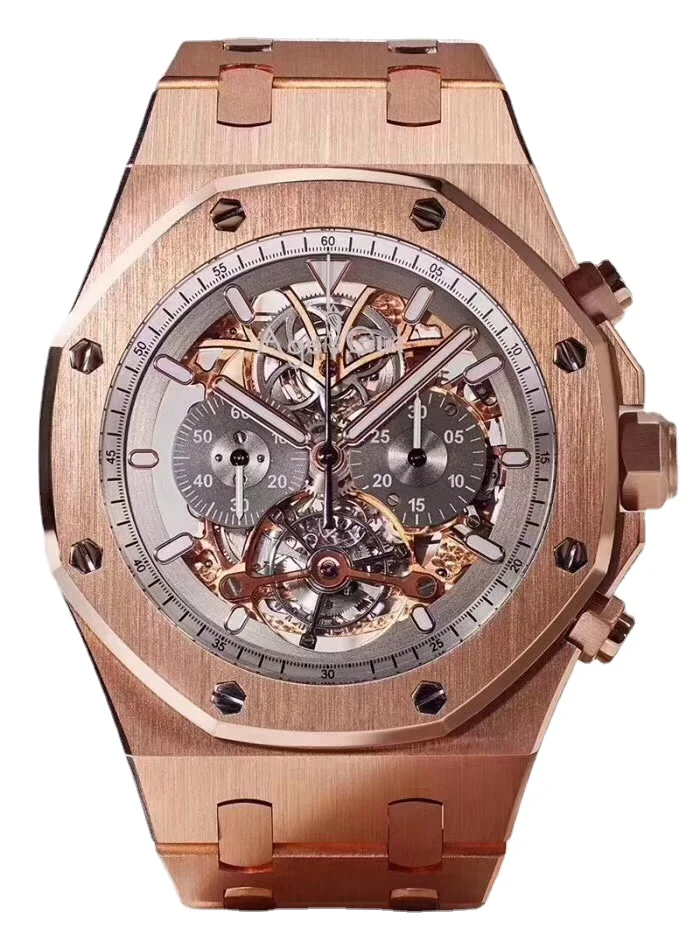 

Автоматические механические мужские часы Tourbillion Skeleton розовое золото черный синий