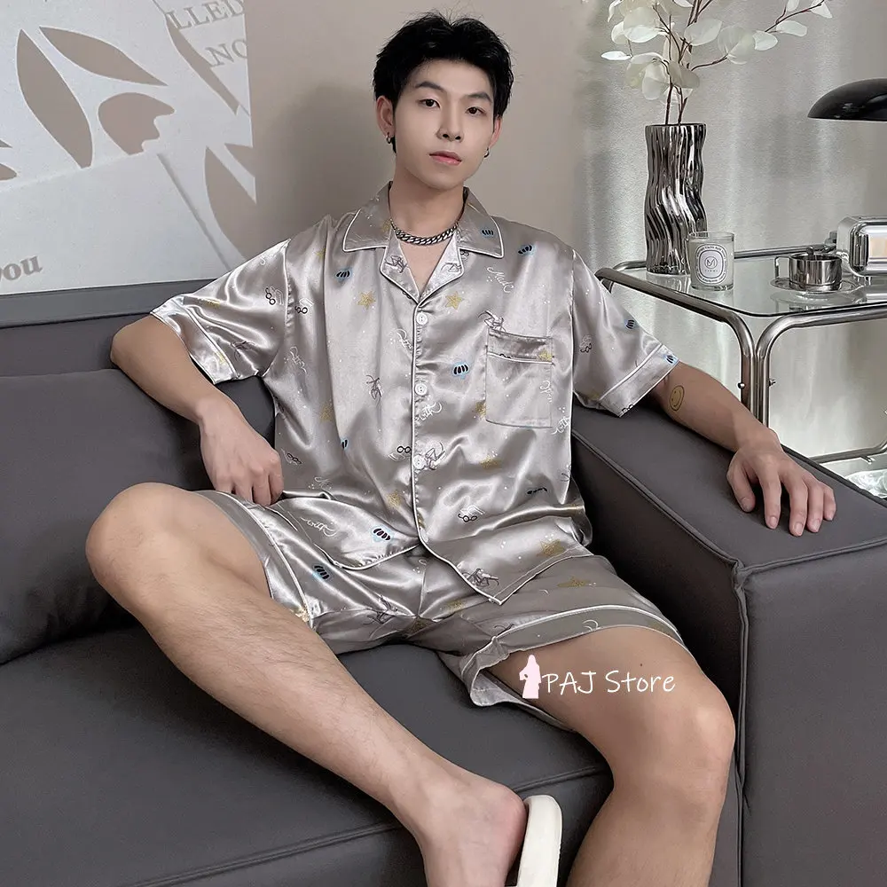 Men Silk Satin Pajamas Set Pajama Set Sleepwear Set Large Size Shorts Loungewear oversized 7XL Pyjamas Home Clothes