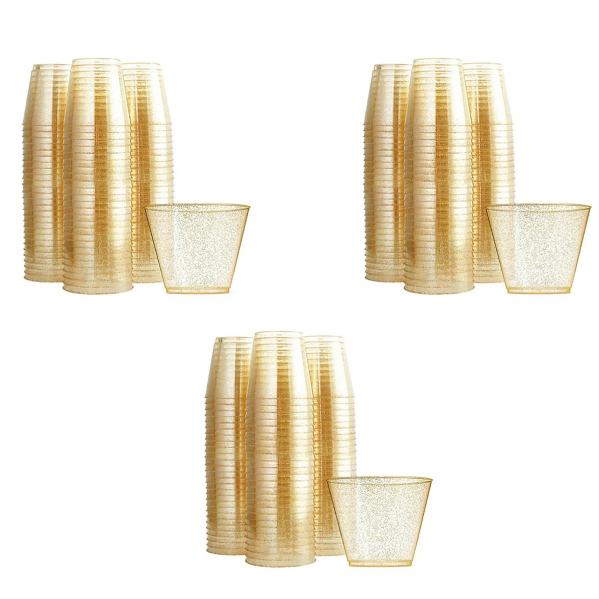 

Gold Plastic Cups Clear Plastic Wine Glasses, Fancy Disposable Hard Plastic Cups with Gold Glitter for Party Cups 75Pcs