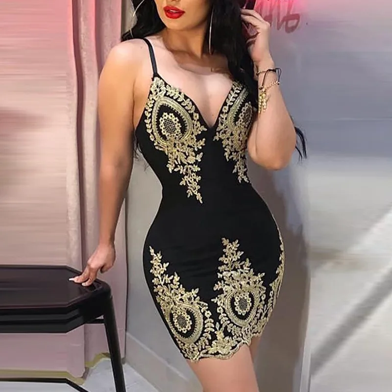 

Новинка 2023, женское облегающее модное платье на бретельках с принтом, обтягивающее женское вечернее мини-платье с V-образным вырезом