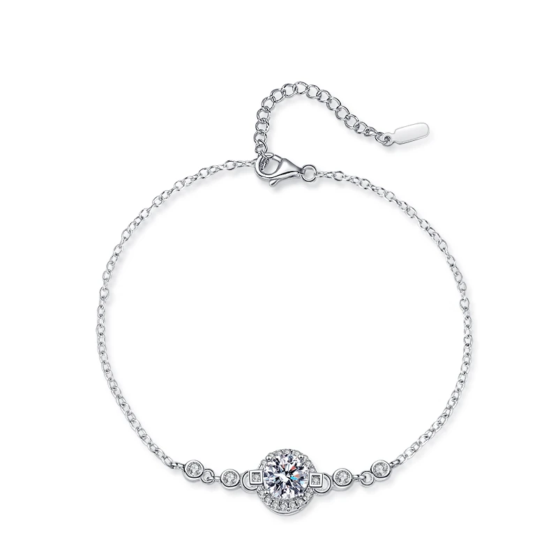 

D Color One Carat Symmetric Disc Simple Fashion Moissanite Bracelet Pandora Bracelet Tennis Bracelet 925 Sterling Silver