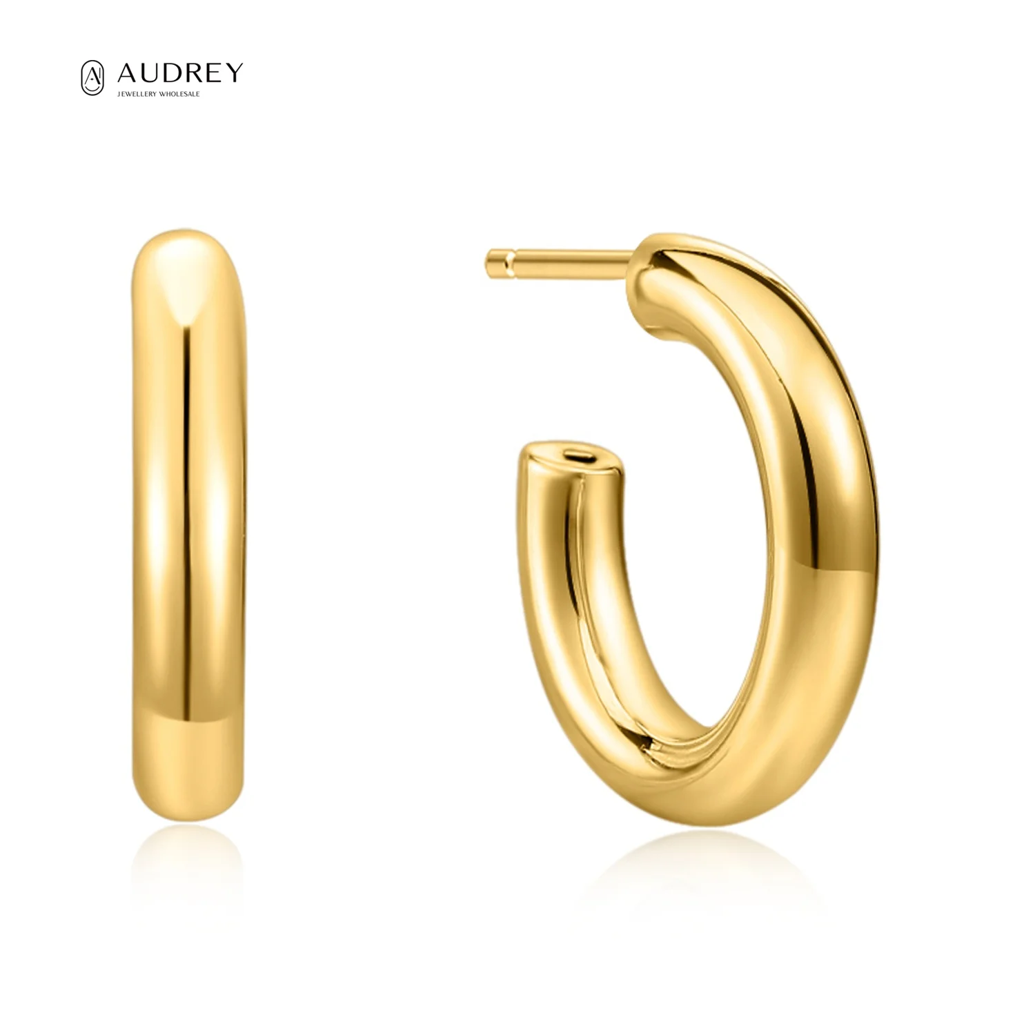 

Audrey Fine Jewelry Geometric 14K Vermeil Gold Plated Classic Design S925 Sterling Silver Hoop Women Needle Stud Earring