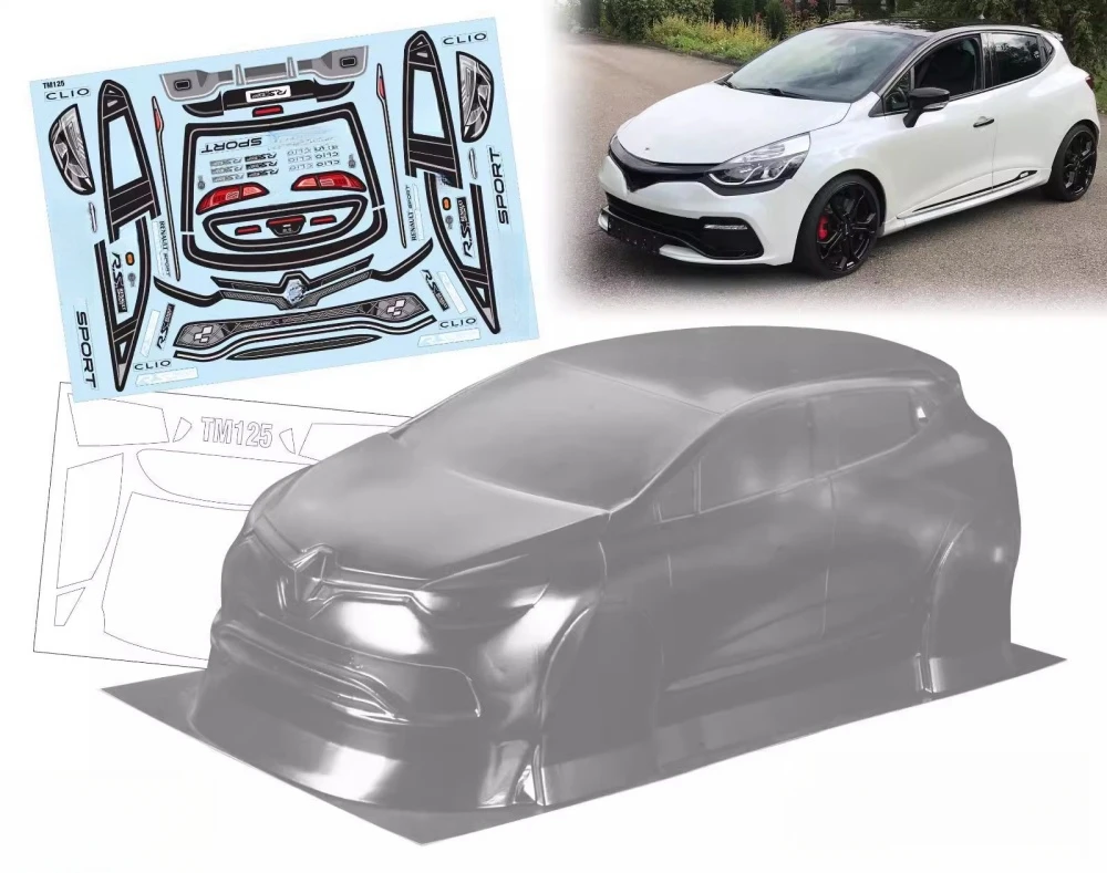 TM125 1/10 миниатюрный ренавт Clio Clear корпус Lexan. Шасси с колесной базой 225 мм и