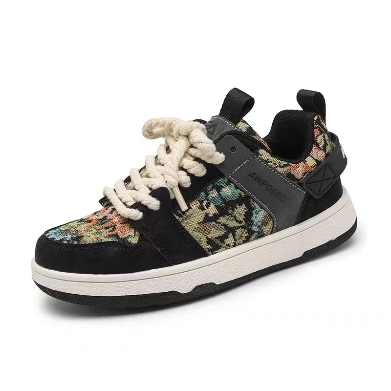 

Men's Shoes Versatile Casual Cashew Flower Flat Lace-up Shoes Student Outdoor Sports Shoes Sneakers for Men Tenis Masculino