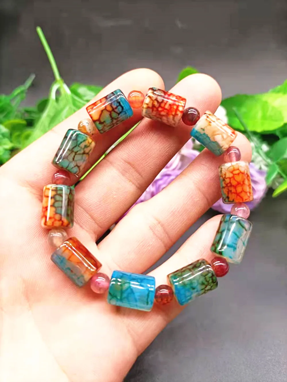 

Natural quartz water network color energy agate long ring bead bracelet Reiki fashion decoration beauty treatment