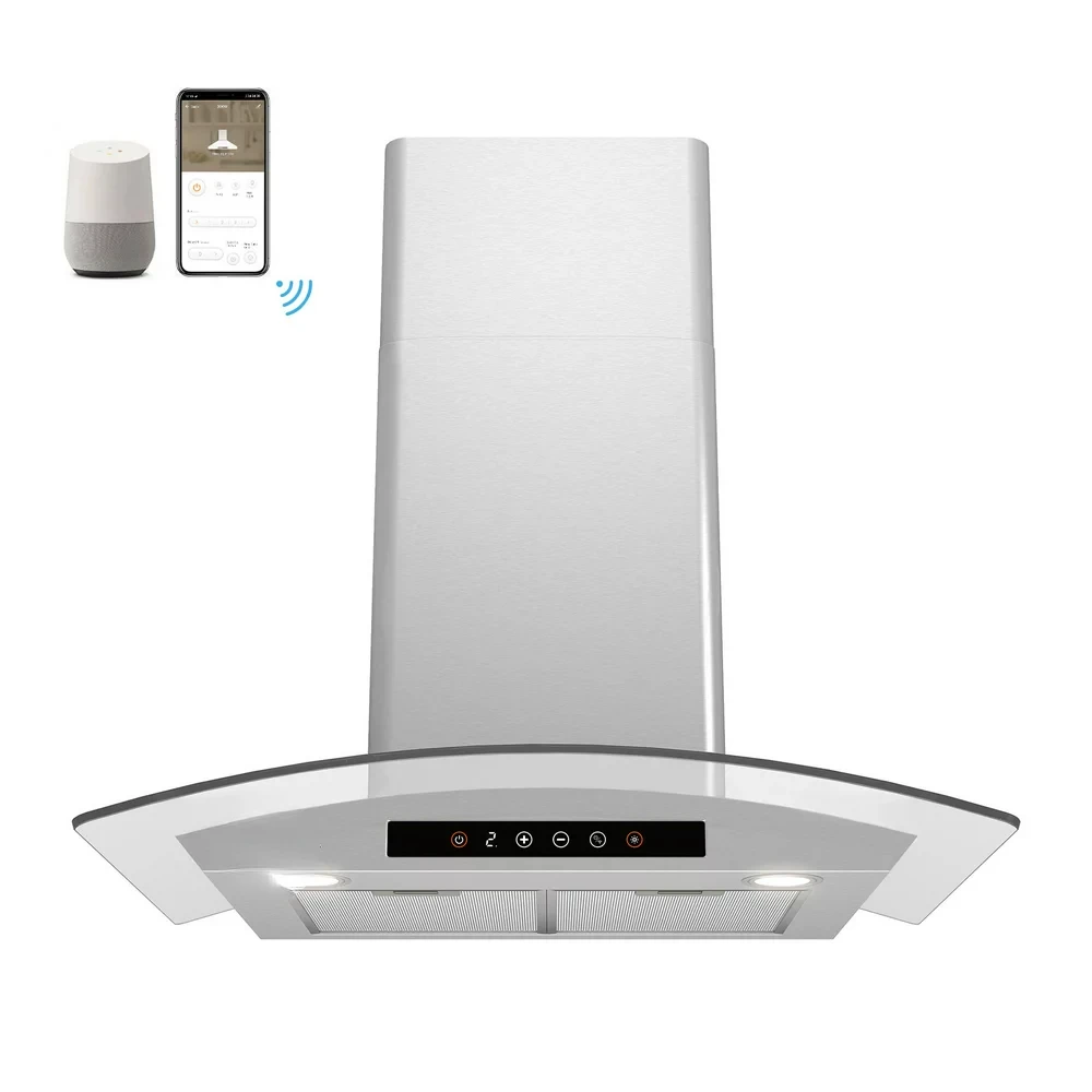 

inch 450 CFM Wall Mount Convertible Range Hood in Stainless Steel with Voice and