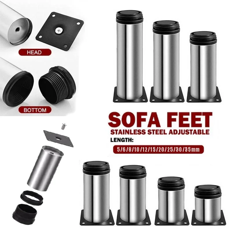 

5-35cm adjustable stainless steel furniture Feet Black Replacement Metal Feet for Couch Cabinets TV Stands Cabinet Sofa Feets