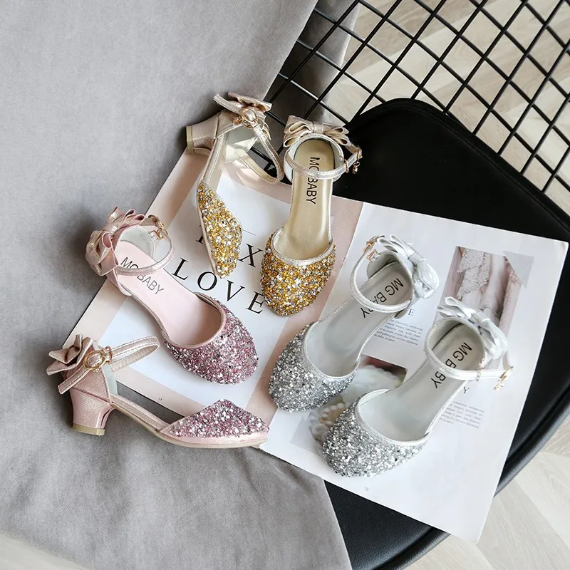

Shoes Girls Kids Fashion High Heels Kids Spring Summer Princess Party Shoes Casual Bow Shoes Round Toe Rhinestone Fashion Casual