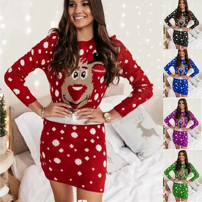 2022 Autumn And Winter New Women's Casual Christmas Printed Long Sleeve Dress