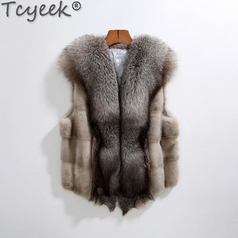 Tcyeek Жилет из натуральной норки Женские меховые куртки Цельная женская норка 2024