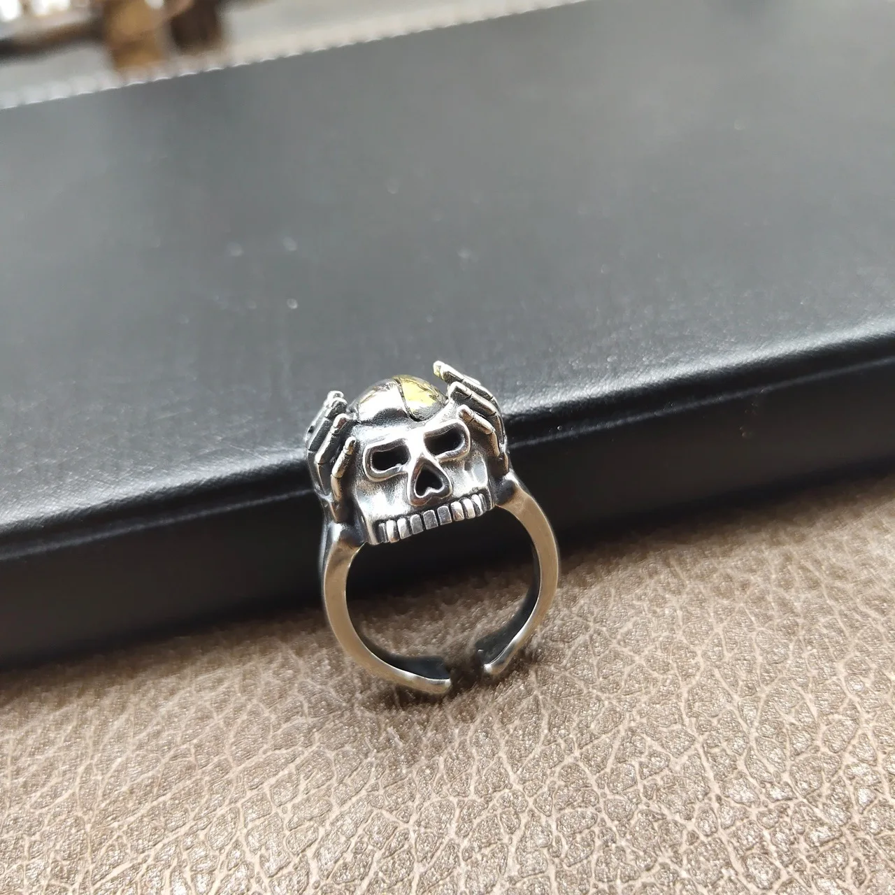 

Мужское регулируемое кольцо в стиле ретро, регулируемое кольцо властителя из тайского серебра 925 пробы с черепом
